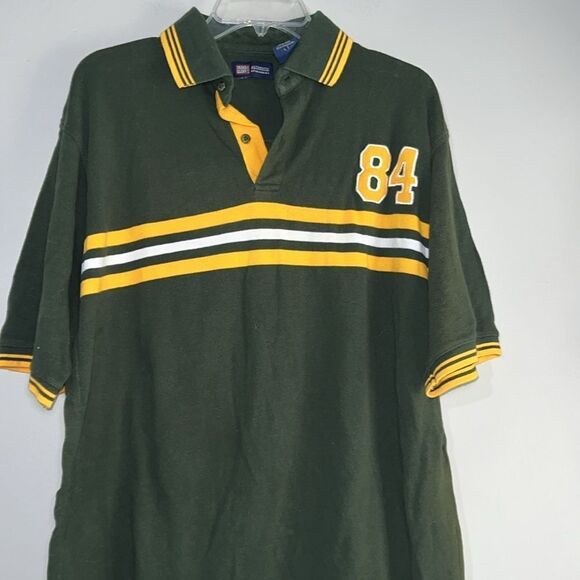 Faded Glory Polo Shirt Men's M Green with Yellow White Stripe #84 on Chest - Picture 3 of 8